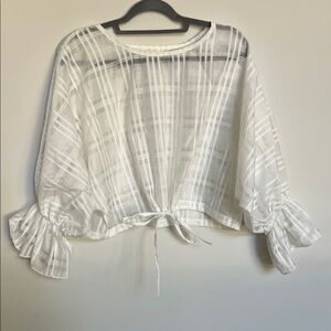 The Line by K‎ Sheer White Plaid Blouse, estimated at size L